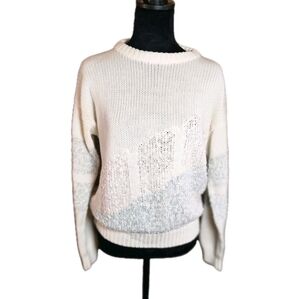 Vintage 80s Pastel Bobble Knit Sweater Acrylic W Sz L Retro Cottagecore grandma